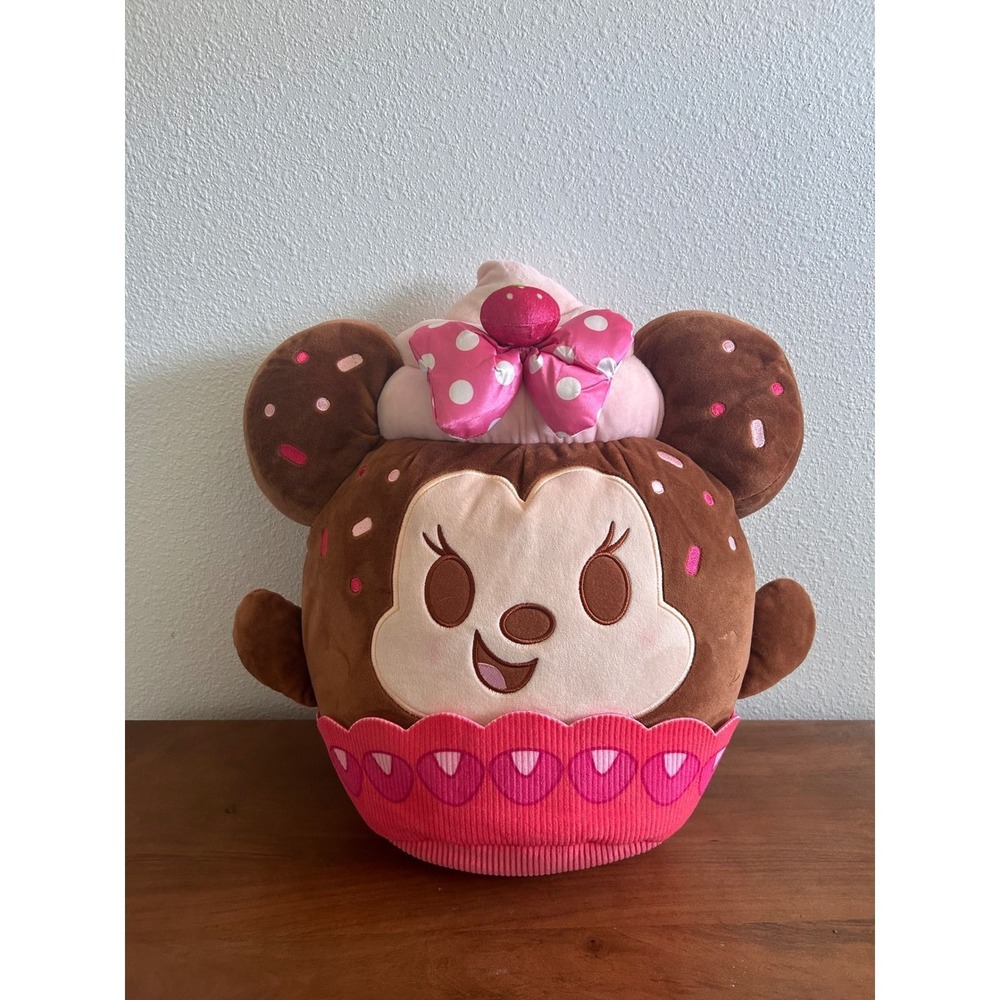 Disney Parks Munchlings Minnie Mouse Strawberry Cupcake Plush Pillow Brown Pink